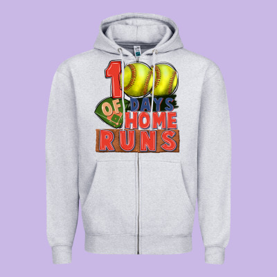 100 Days Of Home Runs Softball Zipper Hoodie Designed By Cowgirlartshop