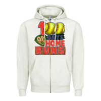 Oatmeal Heather 100 days of home runs softball Zipper Hoodie - CowGirlArtShop