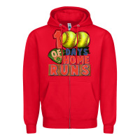 Red 100 days of home runs softball Zipper Hoodie - CowGirlArtShop