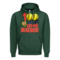 Sports Green 100 days of home runs softball Zipper Hoodie - CowGirlArtShop