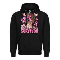 Black breast cancer survivor messy bun Zipper Hoodie - CowGirlArtShop