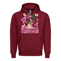 Burgundy breast cancer survivor messy bun Zipper Hoodie - CowGirlArtShop