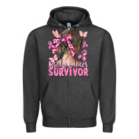 Charcoal Heather breast cancer survivor messy bun Zipper Hoodie - CowGirlArtShop