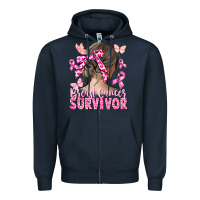 Navy breast cancer survivor messy bun Zipper Hoodie - CowGirlArtShop