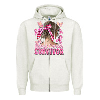 Oatmeal Heather breast cancer survivor messy bun Zipper Hoodie - CowGirlArtShop