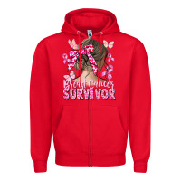 Red breast cancer survivor messy bun Zipper Hoodie - CowGirlArtShop