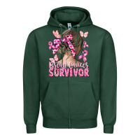 Sports Green breast cancer survivor messy bun Zipper Hoodie - CowGirlArtShop