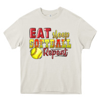 Cream Eat Sleep Softball Repeat Heavy Core Tee - LillyAllenDesigns