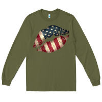 Army Green Vintage American Flag Lips Long Sleeve Tee - Bettercallsaul