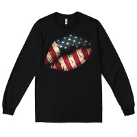 Black Vintage American Flag Lips Long Sleeve Tee - Bettercallsaul