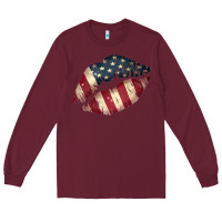 Burgundy Vintage American Flag Lips Long Sleeve Tee - Bettercallsaul