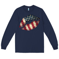 Navy Vintage American Flag Lips Long Sleeve Tee - Bettercallsaul