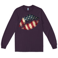 Plum Vintage American Flag Lips Long Sleeve Tee - Bettercallsaul