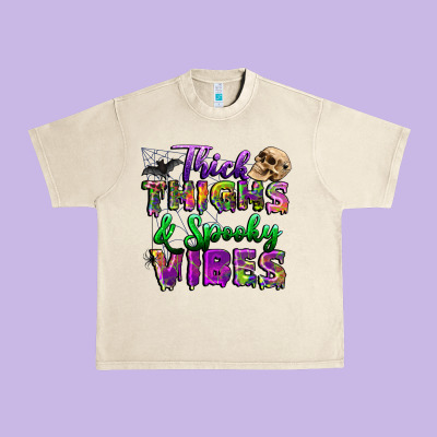 Thick Thighs And Spooky Vibes Urban Heavy Tee Designed By Bundleandbundleshop