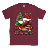 Burgundy Teacher With Christmas Tree Classic Tee - BundleAndBundleShop