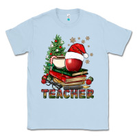 Dusty Blue Teacher With Christmas Tree Classic Tee - BundleAndBundleShop