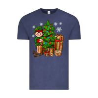 Vintage Denim Christmas Elf With Gift Vintage Tee - BundleAndBundleShop