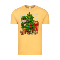 Vintage Mustard Christmas Elf With Gift Vintage Tee - BundleAndBundleShop