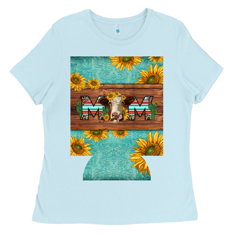 Mom Hereford Cattle Sunflowers On Tooled Leather Regular Can Cooler Ladies Tee by BarkalooDesign | Teevron