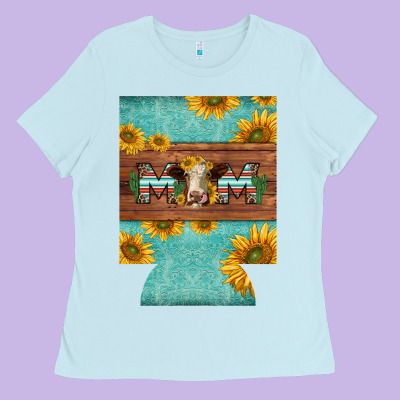 Mom Hereford Cattle Sunflowers On Tooled Leather Regular Can Cooler Ladies Tee Designed By Barkaloodesign