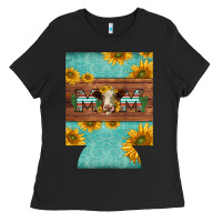 Black mom hereford cattle sunflowers on tooled leather regular can cooler Ladies Tee - BarkalooDesign