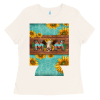Bone mom hereford cattle sunflowers on tooled leather regular can cooler Ladies Tee - BarkalooDesign