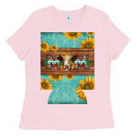 Bubblegum Pink mom hereford cattle sunflowers on tooled leather regular can cooler Ladies Tee - BarkalooDesign