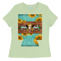 Matcha mom hereford cattle sunflowers on tooled leather regular can cooler Ladies Tee - BarkalooDesign
