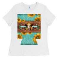 White mom hereford cattle sunflowers on tooled leather regular can cooler Ladies Tee - BarkalooDesign