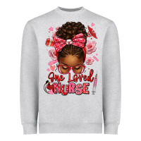 Heather Grey one loved nurse afro messy bun Heavyweight Sweatshirt - texasbilliewilder