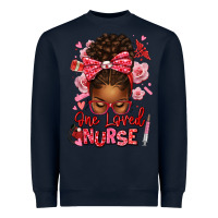 Navy one loved nurse afro messy bun Heavyweight Sweatshirt - texasbilliewilder