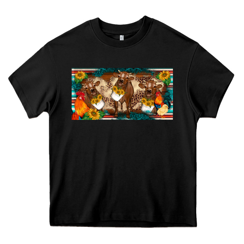Western Cow Cockerel Chick  Serape Leopard Sunflowers License Plate Te Heavy Core Tee by BarkalooDesign | Teevron