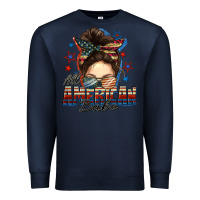 Navy american babe messy bun Premium Sweatshirt - FaDigitalArtStudio