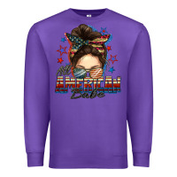Purple american babe messy bun Premium Sweatshirt - FaDigitalArtStudio