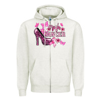 Oatmeal Heather Crush Cancer with high heels Cancer Awareness Zipper Hoodie - HowdyJamesFarm