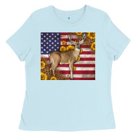 Baby Blue Western American Flag And Deer Ladies Tee - LillyAllenDesigns