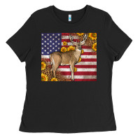 Black Western American Flag And Deer Ladies Tee - LillyAllenDesigns