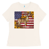 Bone Western American Flag And Deer Ladies Tee - LillyAllenDesigns