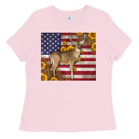 Bubblegum Pink Western American Flag And Deer Ladies Tee - LillyAllenDesigns
