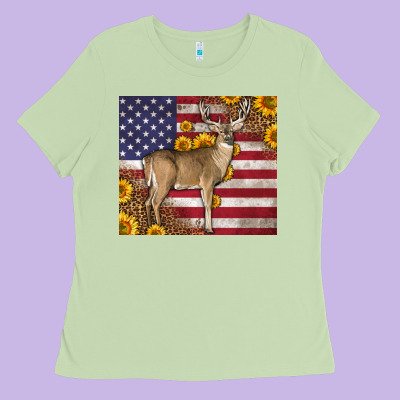 Western American Flag And Deer Ladies Tee Designed By Lillyallendesigns