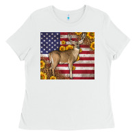 White Western American Flag And Deer Ladies Tee - LillyAllenDesigns