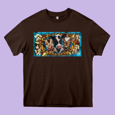 Western Cow Turquoise’s White Flowers License Plate Template Heavy Core Tee Designed By Barkaloodesign