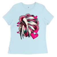 Baby Blue indian headdress with hearts valentine's day Ladies Tee - Jasminsmagicworld
