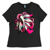 Black indian headdress with hearts valentine's day Ladies Tee - Jasminsmagicworld