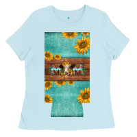 Mom Hereford Cattle Sunflowers On Tooled Leather Slim Can Cooler Ladies Tee | Teevron