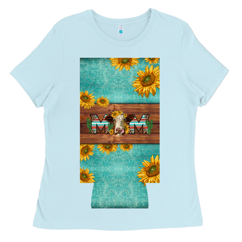 Mom Hereford Cattle Sunflowers On Tooled Leather Slim Can Cooler Ladies Tee by BarkalooDesign | Teevron