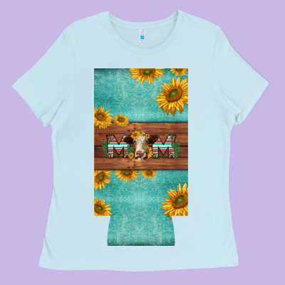 Mom Hereford Cattle Sunflowers On Tooled Leather Slim Can Cooler Ladies Tee Designed By Barkaloodesign