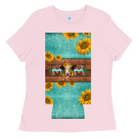 Bubblegum Pink mom hereford cattle sunflowers on tooled leather slim can cooler Ladies Tee - BarkalooDesign