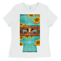 White mom hereford cattle sunflowers on tooled leather slim can cooler Ladies Tee - BarkalooDesign