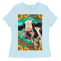 Baby Blue Western Holstein Cow Ladies Tee - LillyAllenDesigns